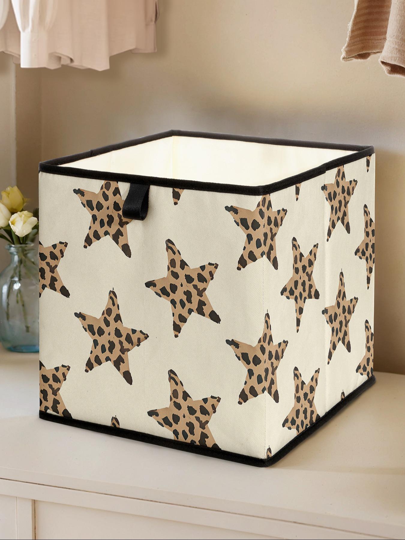 Leopard Print Star Pattern Open Storage Box, Stackable Drawer Organizer, Durable Multi-Functional Design for Home Dorm Room Organization