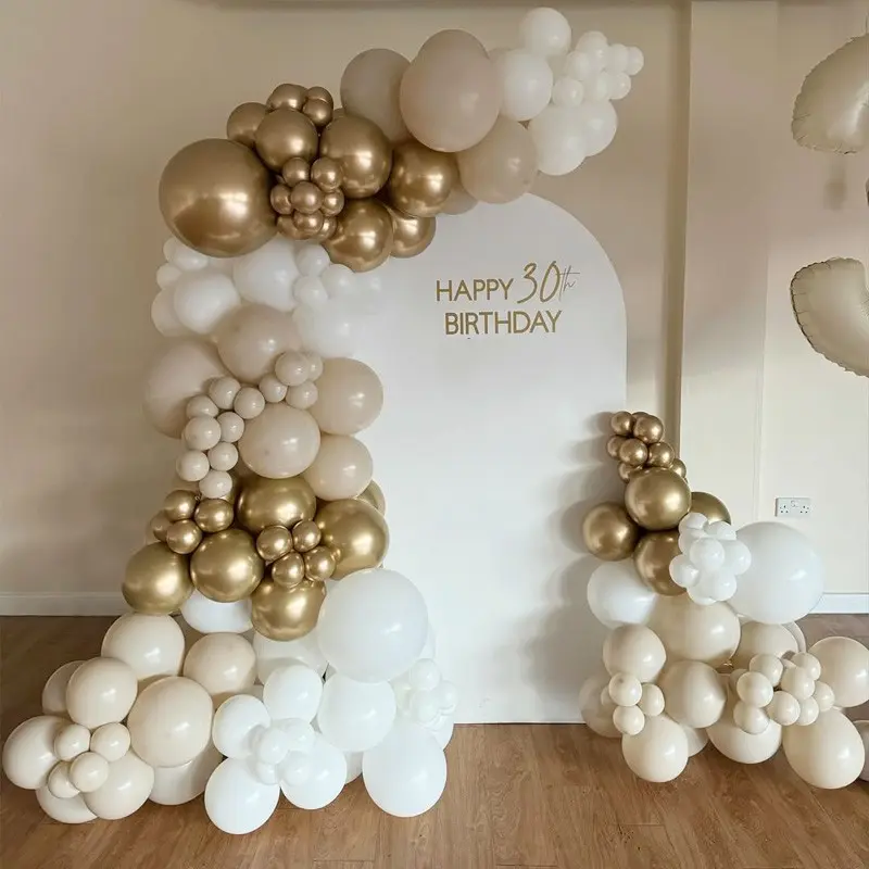 160pcs Gold White Beige Balloon Arch Kit, 30th Birthday Decor, Wedding Engagement Balloon Garland Set, Baby Shower Baptism Party Decoration
