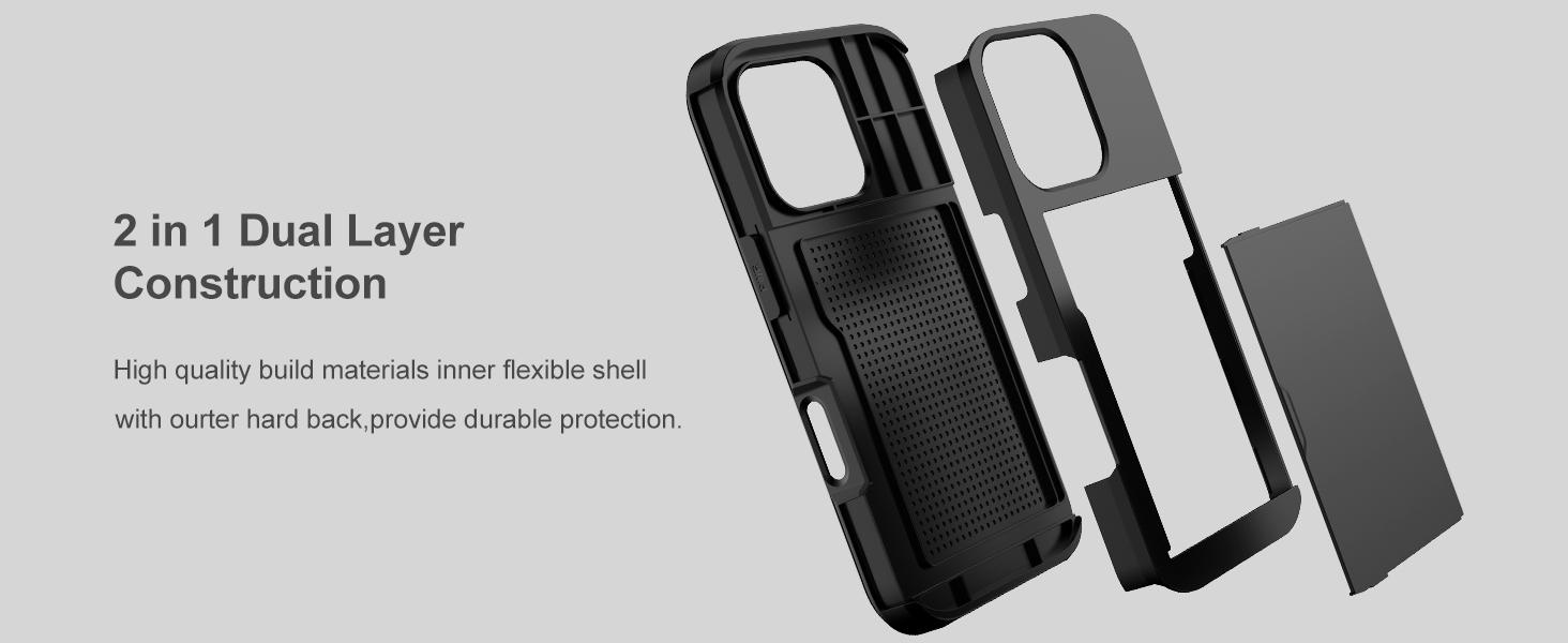 Nvollnoe Compatible with iPhone 16 Pro Case with Card Holder Heavy Duty Protective Dual Layer Shockproof Hidden Slot Slim Wallet Phone Cover for Women&Men 6.1 inch(Black)