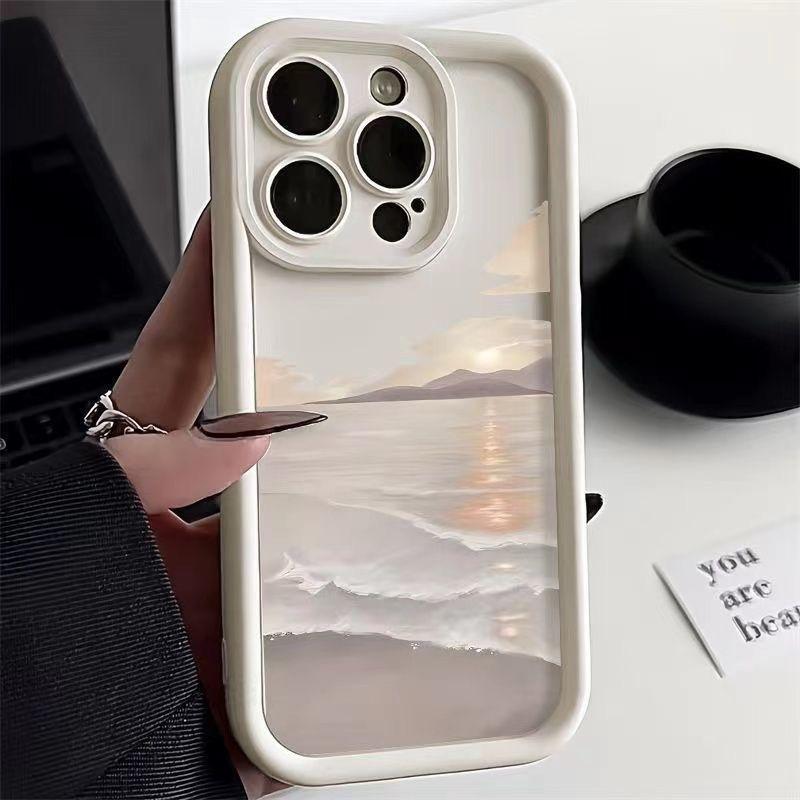 Phone case: Seaside Sunrise  Anti-Drop Soft Case, Simple and Premium Air Cushion Compatible with iPhone 17 E Air Pro ProMax iPhone16 15 14 Plus 13 12 Mini 11 X XS XR, Couple  Anti-Drop  Matte Unisex Full Coverage  Pro Soft Case  Protective