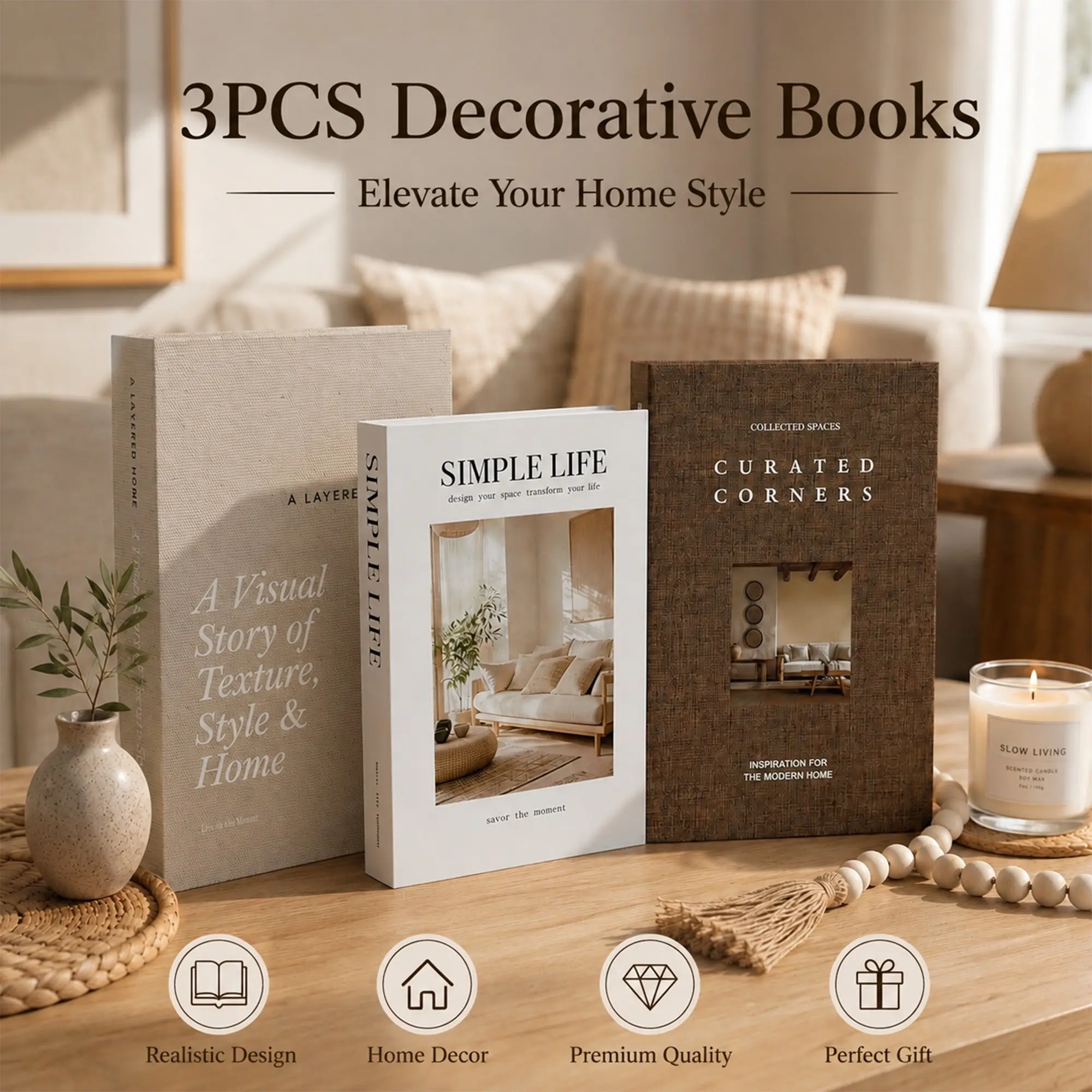3-Pack Fake Books for Home Decor, Decorative Piece, Stackable Paper Book Props, Coffee Table Decor, Bedroom & Living Room Decoration, Photography Scene Props, Creative Home Decor, Home Decor Supplies