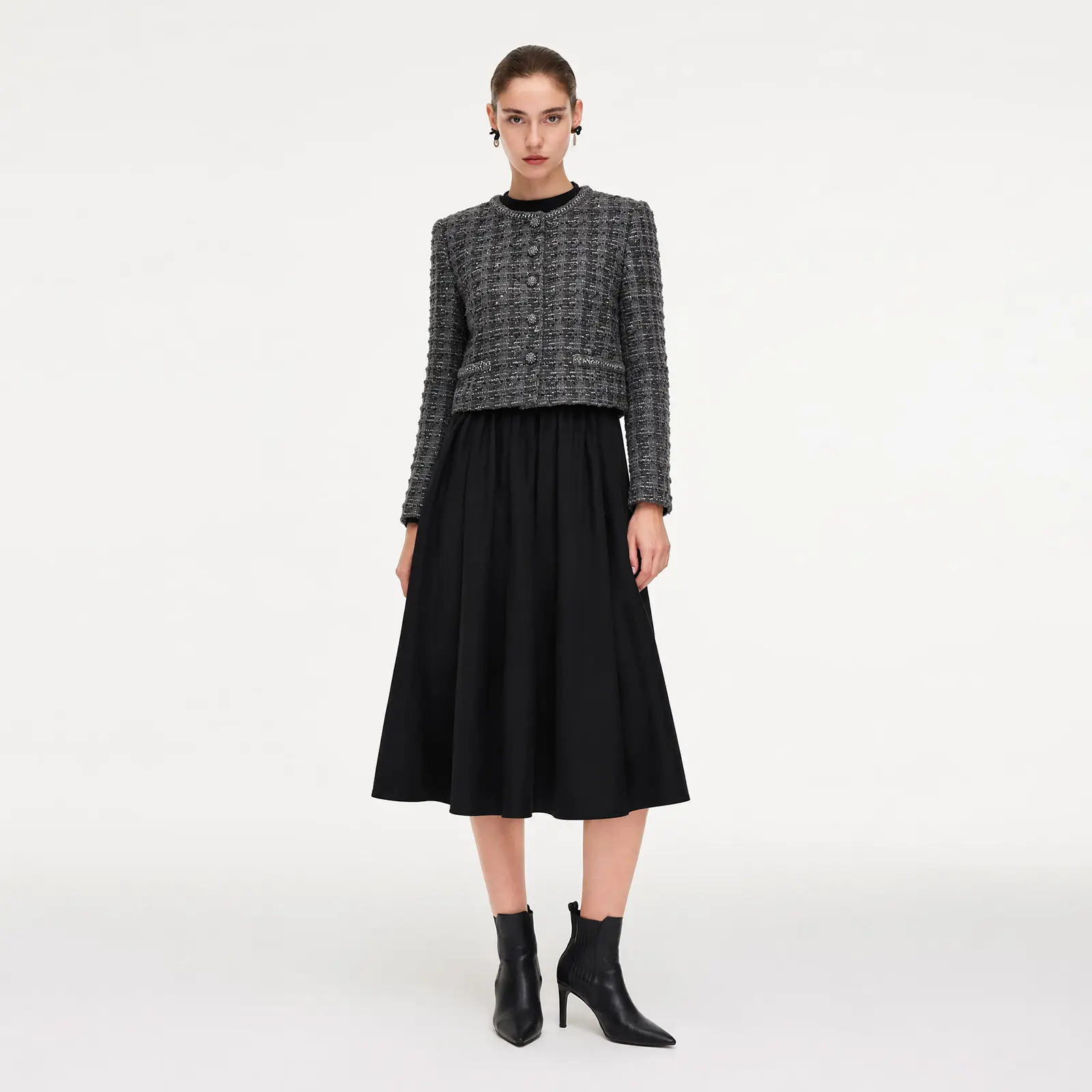 Goelia Wool Blend Sequined Tweed-Style Jacket and Dress Two-Piece Set for Ladies
