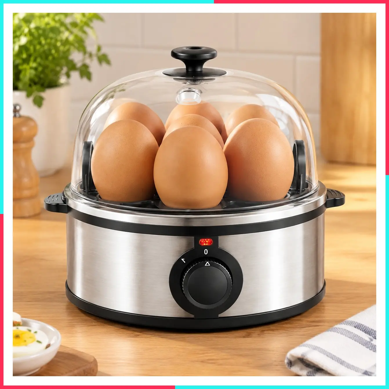 Egg Boiler Cooker, 7-Egg Poacher/Omelet Maker, Steel