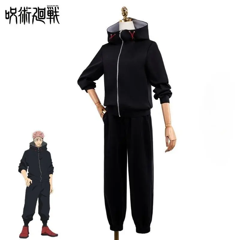 Fantasia Yuji Cosplay Itadori Costume Hoodie Pants Anime Roleplay Uniform Coat Pants Wig Black Clothing Men Halloween Costume