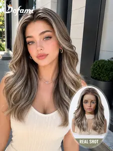 13x6hd Lace Front Wig Full Cap, Highlights Wavy Medium-Length Curly Hair, Free Parting Lightweight Breathable Synthetic Wigs for Women