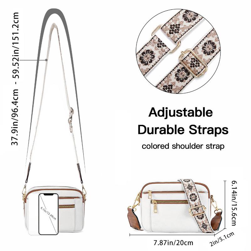 Color Block Multifunctional Zipper Crossbody Bag Square PU Shoulder Wallet Adjustable Strap