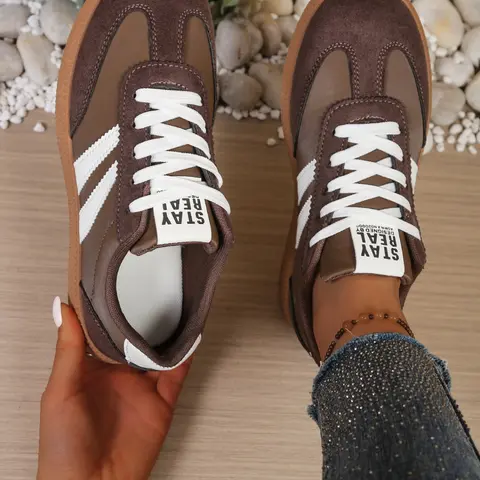 Women's Lightweight Lace-Up Sports Shoes, Breathable Casual Sneakers, Cushioning Design, Anti-Slip Rubber Sole, Casual Daily Wear for All Seasons, Lowtop Casual Sneakers