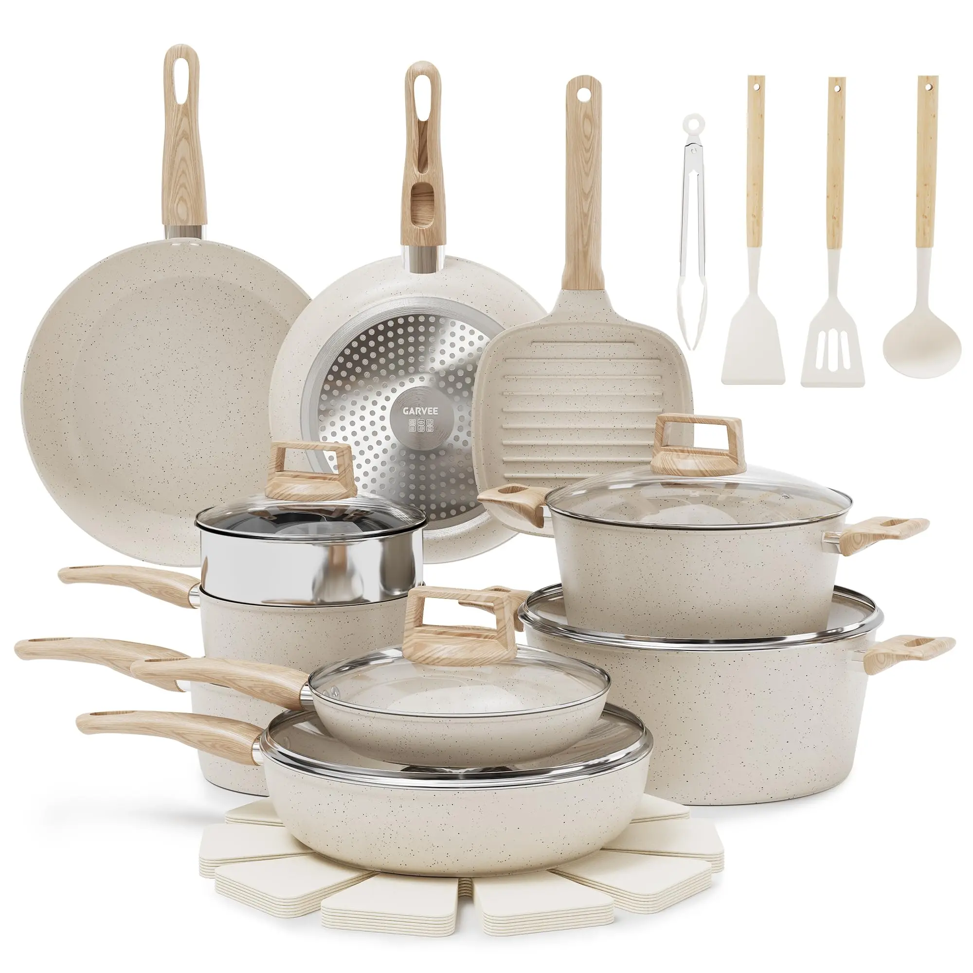 26-Piece Non-Stick Cookware Set Featuring Pots and Pans Available in White and Black, Designed for Durable, Easy-to-Clean Cooking with Versatile Kitchen Use