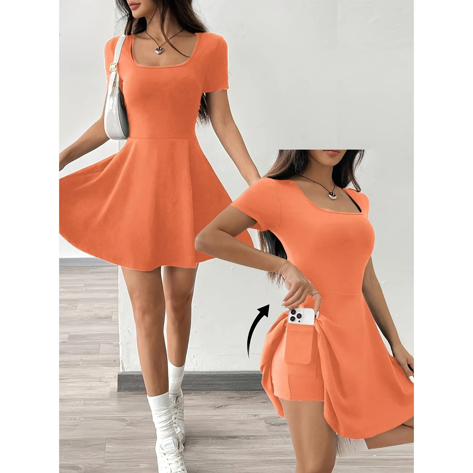 Women's Solid Color Loose-Fitting Short Casual Sports Dress - Black, Comfortable for Home & Fitness Use, Xxl