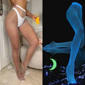 Women's Basic Luminous Fluorescent Hollow Fishnet Integrated Pantyhose for Clothes Accessories Party Wear