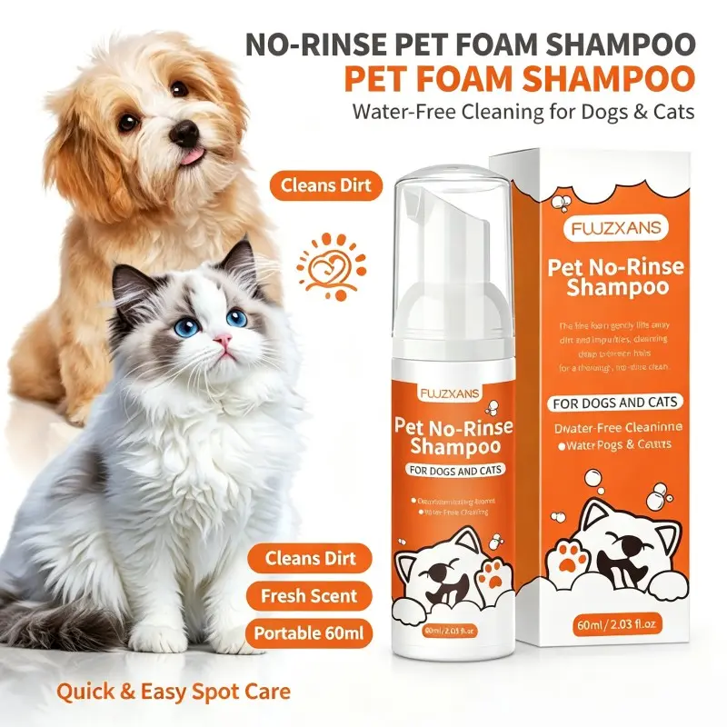 Pet Cat Dog No-Rinse Bubble Bath 60ML, Convenient Carry, Cleans Dirt Easily, Ideal for Pet Care, Portable and Easy to Use