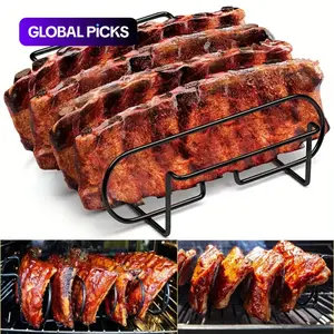 1pc Stainless Steel BBQ Rib Rack,Portable Grilling Tool for Outdoor BBQ And Smokers, Holds 4 Full Racks of Ribs, No Battery Required