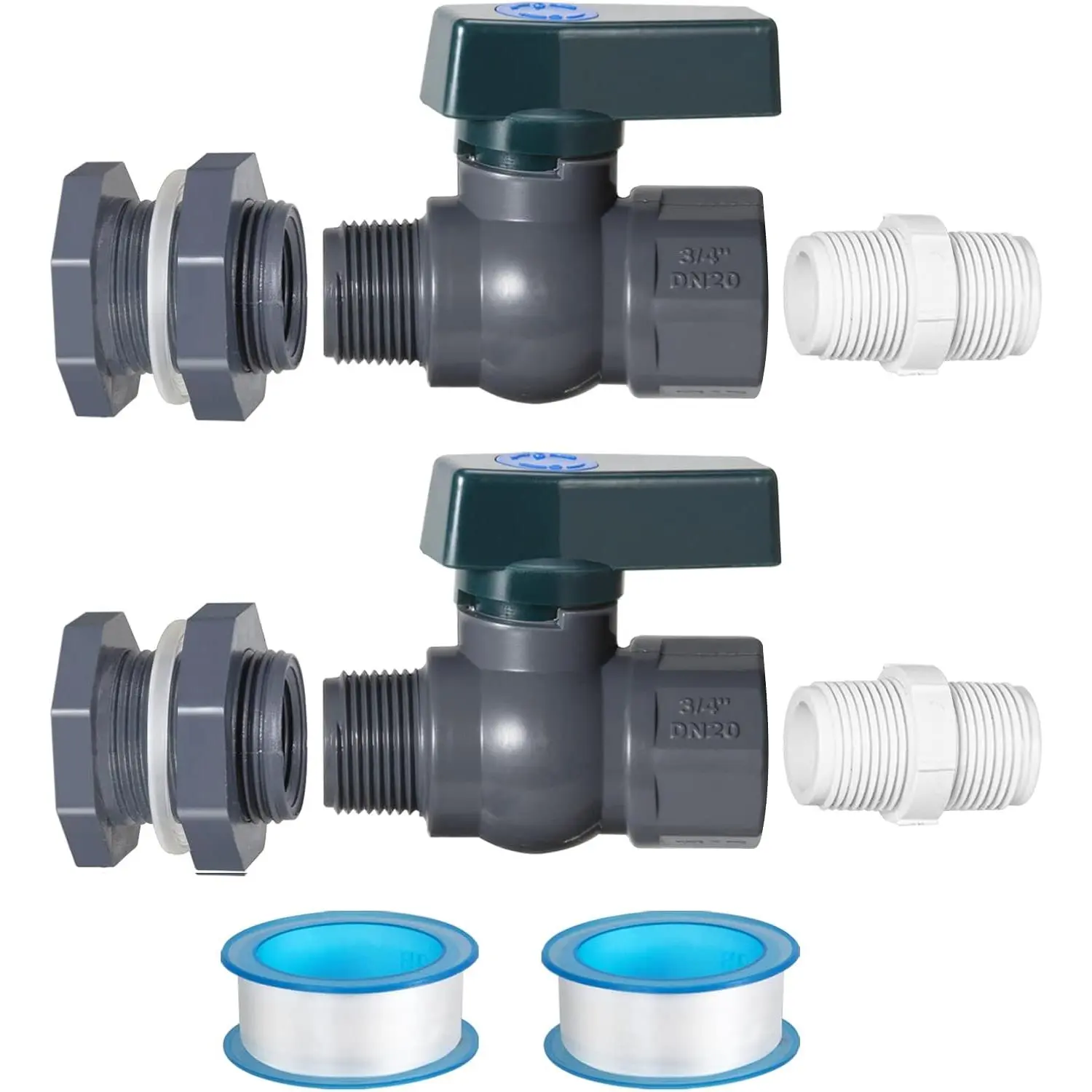 Rain Barrel Spigot Kit - Water Barrel PVC Garden Diverter Kit with Bulkhead Fitting Hose Faucet Adapter and Thread Seal Tape for Water Tanks, Aquariums, Tubs, Pools, Garden (2 Pack)
