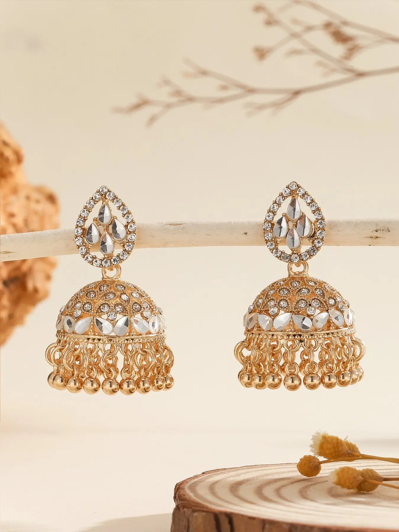 Elegant Jhumka Earrings, Water Drop Rhinestone Bell Bead Tassel, Bollywood Style Jewelry, Perfect for Women, Daily Wear, Parties, Weddings