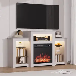 55" TV Stand with Fireplace, Media Entertainment Center Console Table with 18-inch Fireplace Insert for TVs Up to 65 Inches, Entertainment Center with Adjustable Shelves, White
