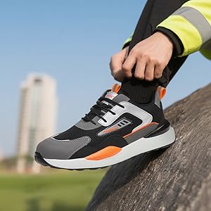 Men & Women's Lightweight Composite Toe Safety Work Shoes with Anti-Smash, Puncture & Slip Resistance for Construction, Factory & Logistics  Worker Footwear Orange Closed Bridal