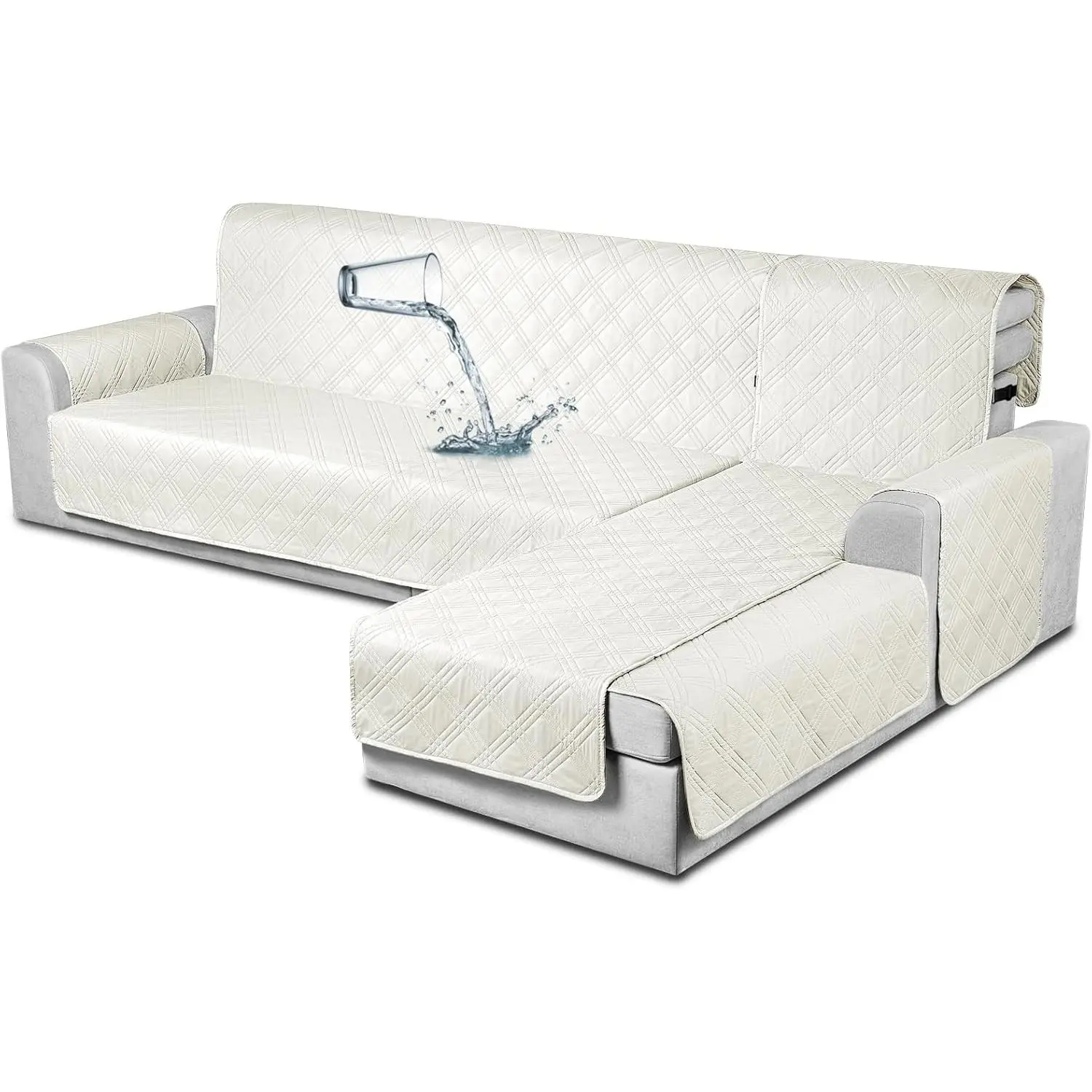 Sectional Couch Covers L Shaped Sofa Covers Chaise Lounge Cover 3 count Reversible Sofa Covers for Sectional Sofa   Furniture Protector with Elastic Straps(X-Large, )