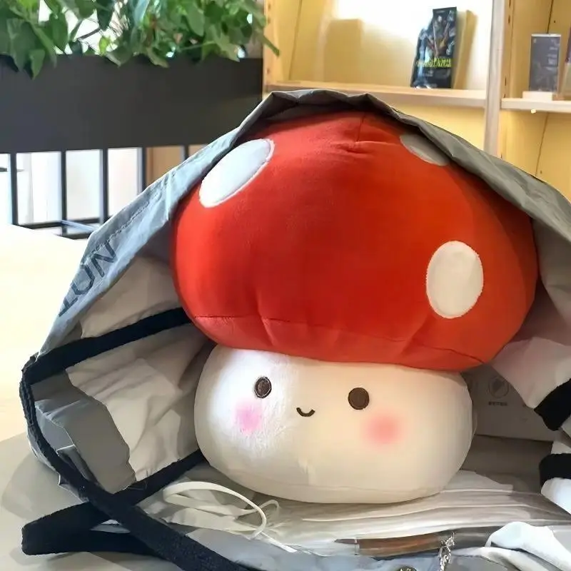 Cute Soft Spotted Red Mushroom Stuffed Back Cushion, Unisex Plush Pillow for Home Sofa Bedroom, Stress Relief Toy, Collectors’ Gift