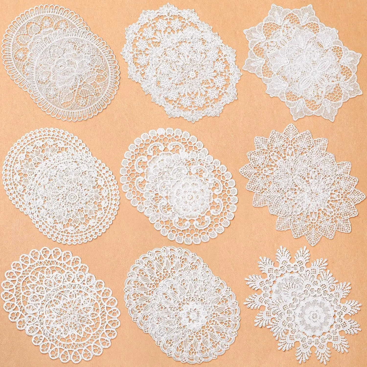 Classic 18-Piece 6in White Crochet Cotton Lace Doilies Set, Handmade Rustic Round Cake/Tea Coasters & Placemats for Kitchen, Wedding Decoration