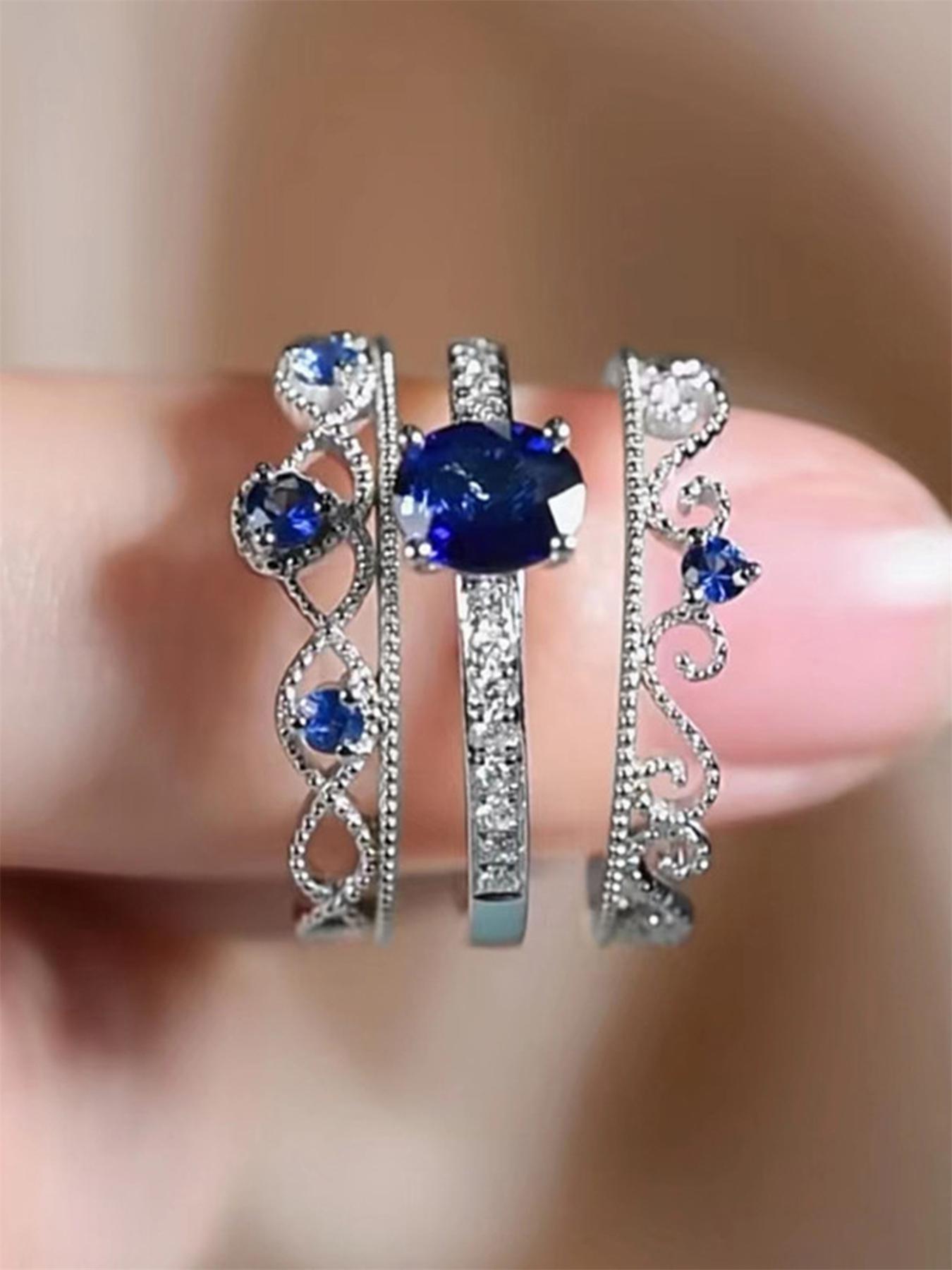 Elegant Rhinestone Decor Wedding Promise Rings for Women (3pcs/set), Fashion Engagement Rings for Party, Daily Decor, Trendy All-match & Exquisite Jewellery As Birthday Gift, Statement Rings