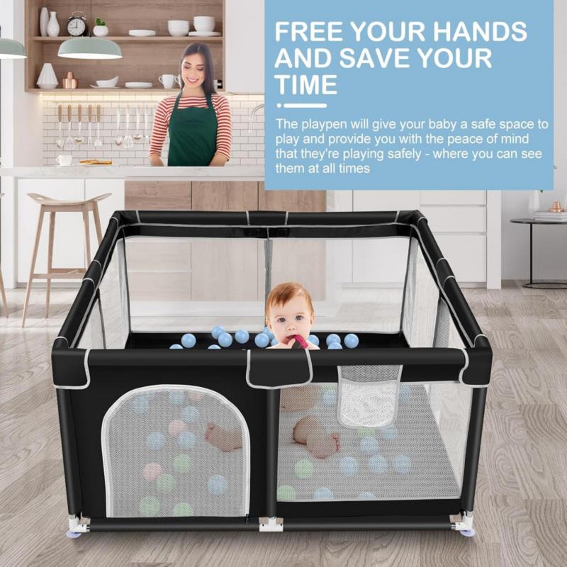 Baby Playpen with Walking Pull Ring, Storage Bag, Indoor and Outdoor Playard, Play Pens for Kid Activity Center, Sturdy Safety Baby Fence with Breathable Mesh for Toddler playpen