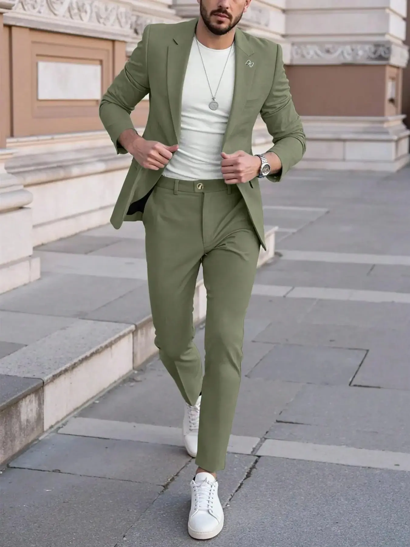 Men's Formal Suit Set, Washable Pants, Adjustable Waist, Two-Buckle Design, Suitable for Business and Parties, All Seasons