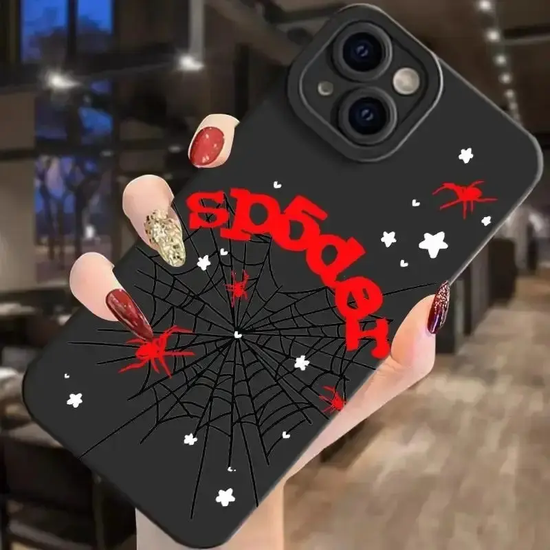 Stylish Dark Spider Web TPU Black Back Smartphone Casing - Soft Full Coverage Anti-Drop Shockproof Phone Accessory, Handheld Device Protection, Wide Compatibility for iPhone 11-18 Pro Max Air,  S21-S26 Ultra Plus FE, Creative Daily Use Gift