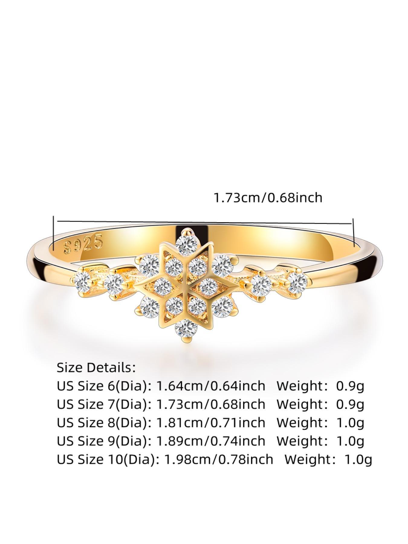 S925 Sterling Silver Snowflake Design Ring, Rhinestone Decor Wedding Engagement Ring, Fashion Accessories for Women & Girls, Trendy All-match & Exquisite Jewelry for Birthday Gift, with Box