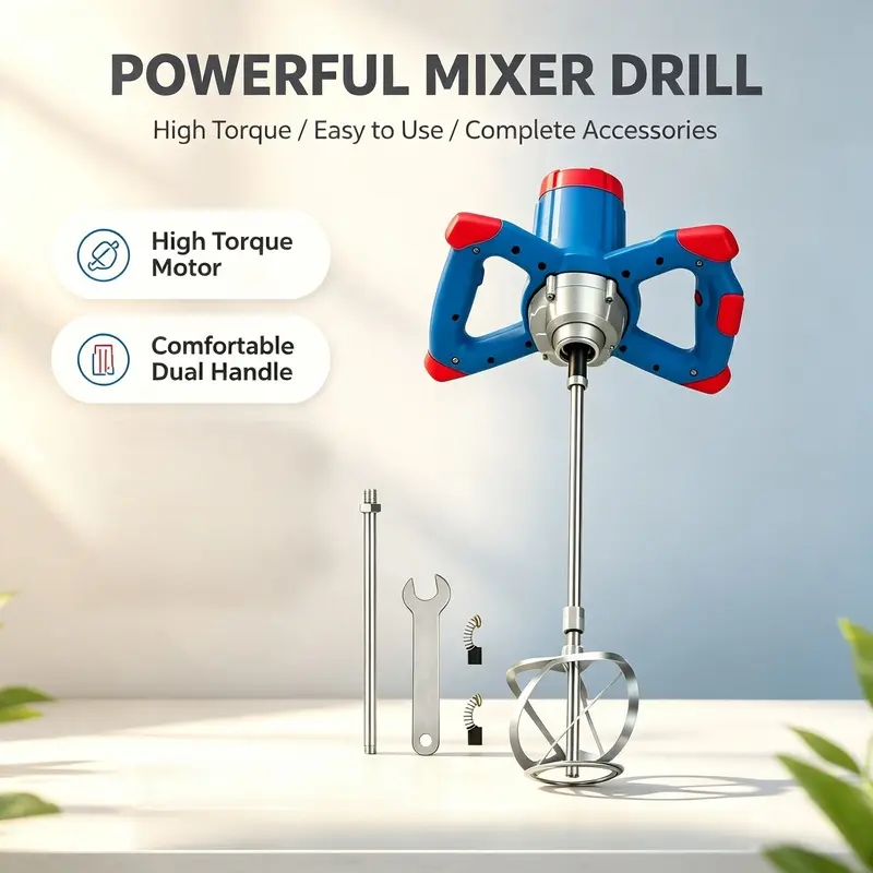Cement mixer, 6-speed, 110V handheld mud mixer, 2100W electric concrete mixer, suitable for mortar, paint, grout, plaster, thin-layer adhesive, feed mixing tool