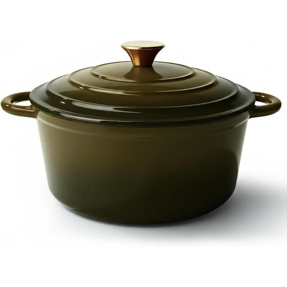 Vintage Style 6 Quart Enameled Cast Iron Dutch Oven with Lid, Non-Stick Heavy-Duty Cookware Oven Safe Up to 500°F for Bread Baking, Braising, Stews, Roasting, Golden Green