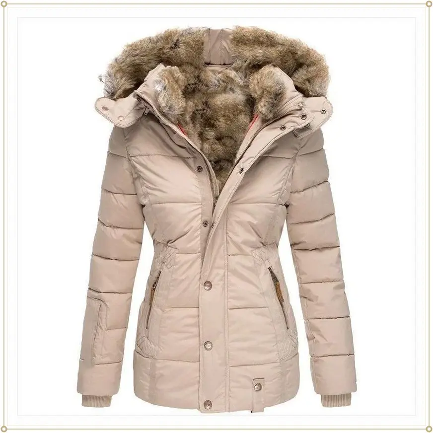 Winter Warm Collar Cotton Coat Womens Zipper Long Sleeve Slim Fit Hooded Cotton Coat