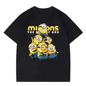 Summer Cartoon Minions Print T-Shirt for Children, 100% Pure Cotton Breathable Short-Sleeve Graphic Tee, Comfortable Casual Top for Boys and Girls