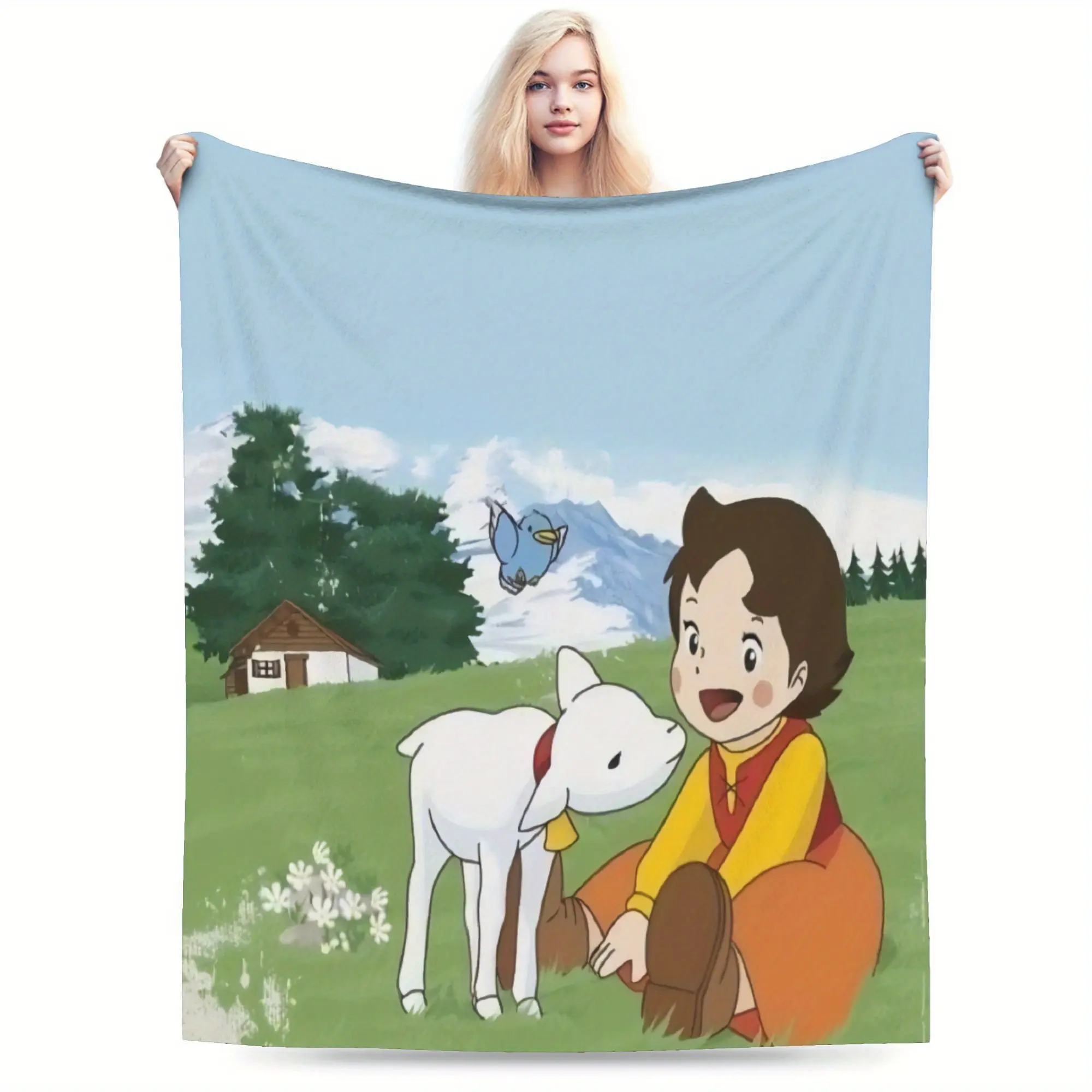 Heidi-themed printed flannel blanket - soft and lightweight polyester fiber, vibrant patterns, machine washable, suitable for all seasons, ideal for sofas and beds, perfect gift for camping, picnics, travel, and holidays and birthdays
