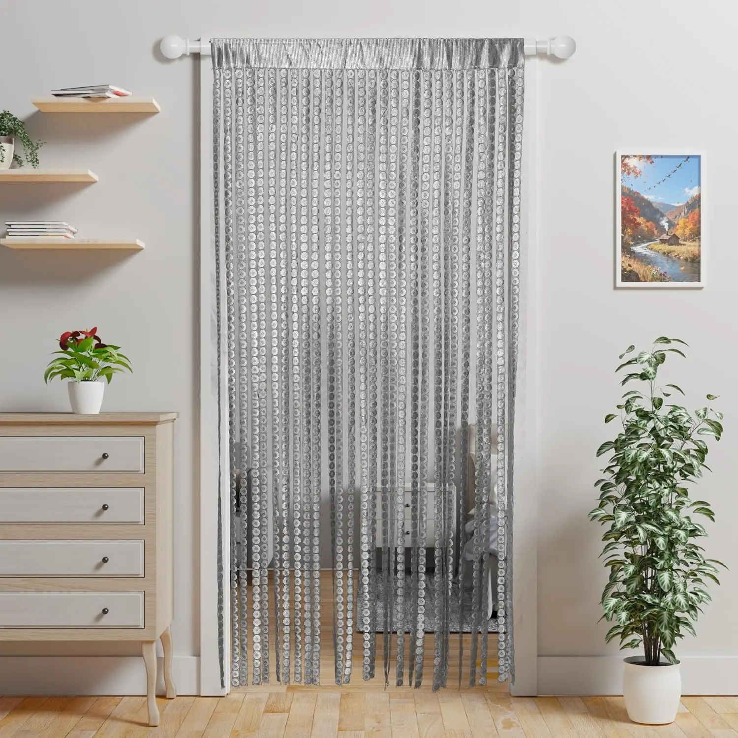 Vintage Copper Coin Pattern Door Curtain - Polyester Privacy Screen Room Divider, Retro Boho Hanging Panel for Living Room Bedroom Kitchen Doorway - Easy Hang No Tools Needed (Gray, 39*79in)