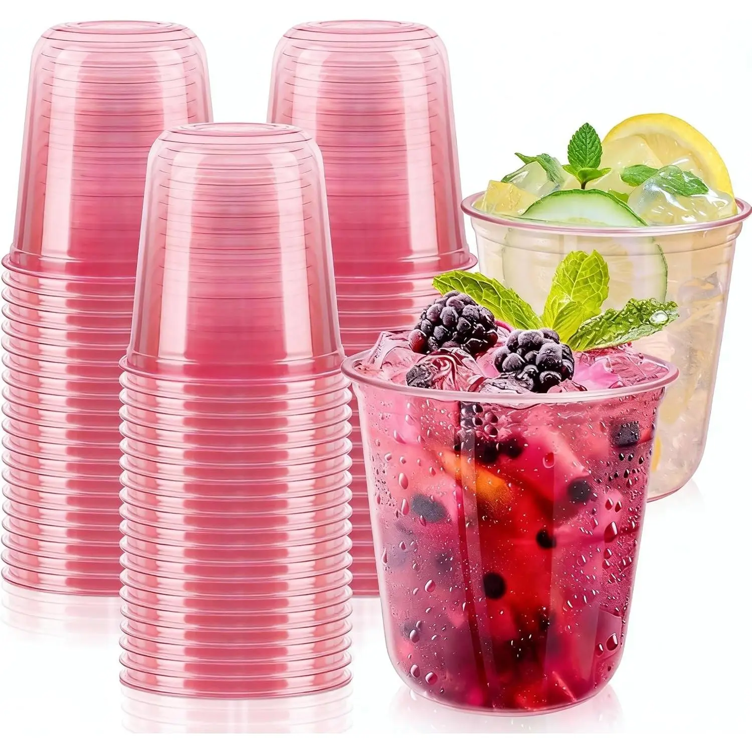 50 count  Plastic Cups - 12oz Disposable Stemless  Glasses, Clear   Party Cups for Valentine's Day,  Shower, Wedding, Birthday Party