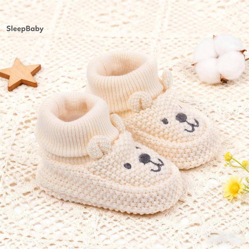 Knitted Baby Booties with Ears Soft Infant Boots Comfortable Winter Shoes for Boys and Girls