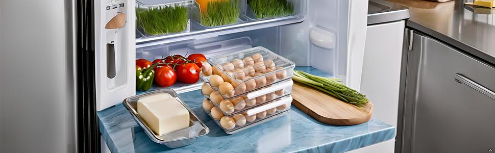 Egg holder for fridge, Egg organizer for refrigerator, Automatic Rolling Egg Container, Egg storage Container Organizer, Clear Plastic Egg Tray, Egg dispenser, Egg rack (Double-layers)