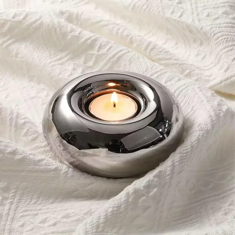 Silver Color Ceramic Modern Round Candle Holder, Small Decorative Conical Candle Stand, Bathroom, Bedroom, Living Room, Christmas, Wedding, Festival Decoration