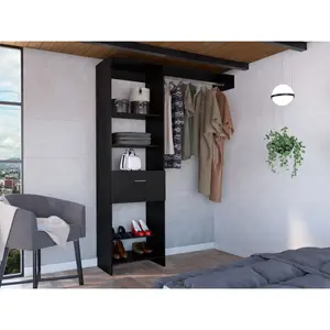 Aobtkel®Hybrid Closet System, Five Open Shelves, One Drawer, Metal Rod On-Site