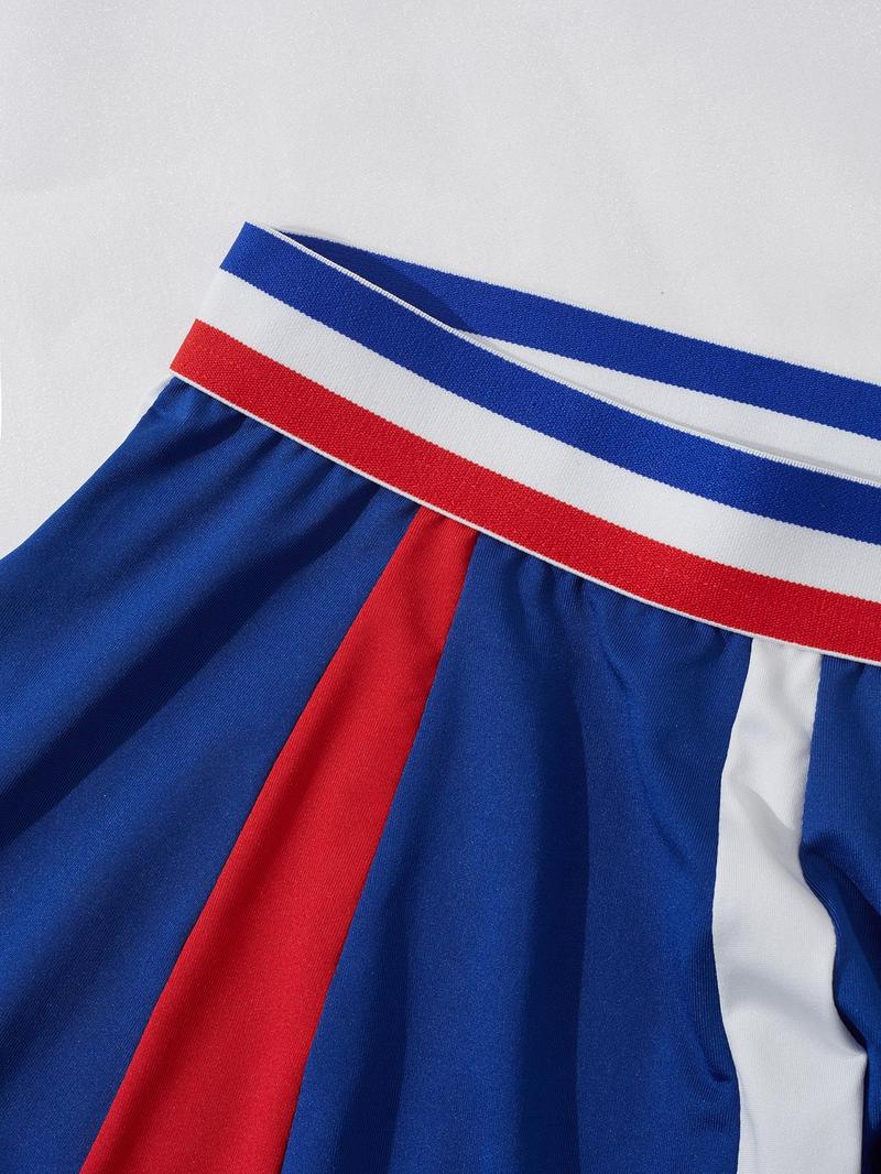 Women's Colorblock Cheerleading Uniform Set, Cheerleader Costume Set, Cute Bandeau Bra & Skirt Set for Cosplay Party, Ladies Underwear Set Women's Colorblock Cheerleading Uniform Set, Cheerleader Costume Set, Cute Bandeau Bra & Skirt Set for Cosplay Party, Ladies Underwear Set