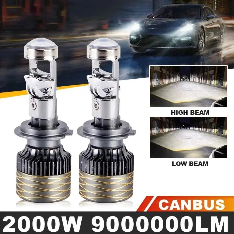 Heyword 2 pcs 2000W H7 H4 H11 Car LED Mini Lens Headlights H8 9005 9006 HB3 HB4 6000K Automotive/Motorcycle Lights Fog Lights