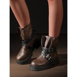 Women's Military Short Tactical Boots, Casual Comfortable High Top Anti-Slip Wide Mouth Design Thick Soled Winter Boots
