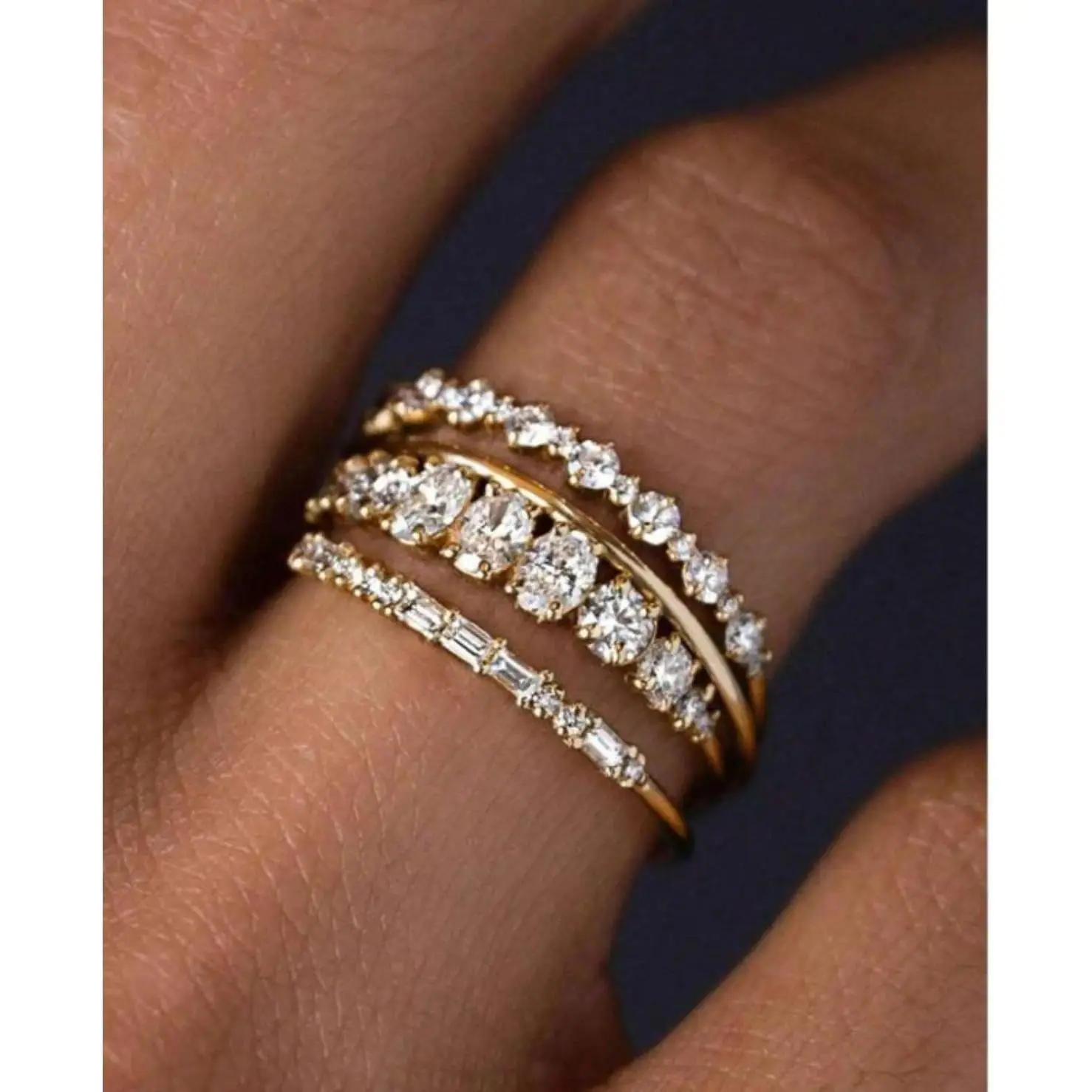 4PCS Stackable Gold Rings for Women Non Tarnish Dainty 14K Gold Plated Stacking Cubic Zirconia Thumb Ring Set Trendy Statement Promise Wedding Bands Engagement Rings for Women Size 6 7 8 9 10