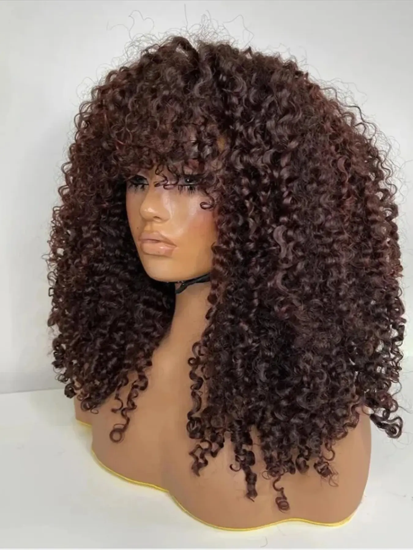 26 Inch Soft Non-Stick Pre-Bleached Long Wig, Kinky Curly Wig, 180% Density Daily Deep Bangs Curly Hair, 13x4x1 Lace Front Full Cap, High Heat Resistant Lace Frontal Wig