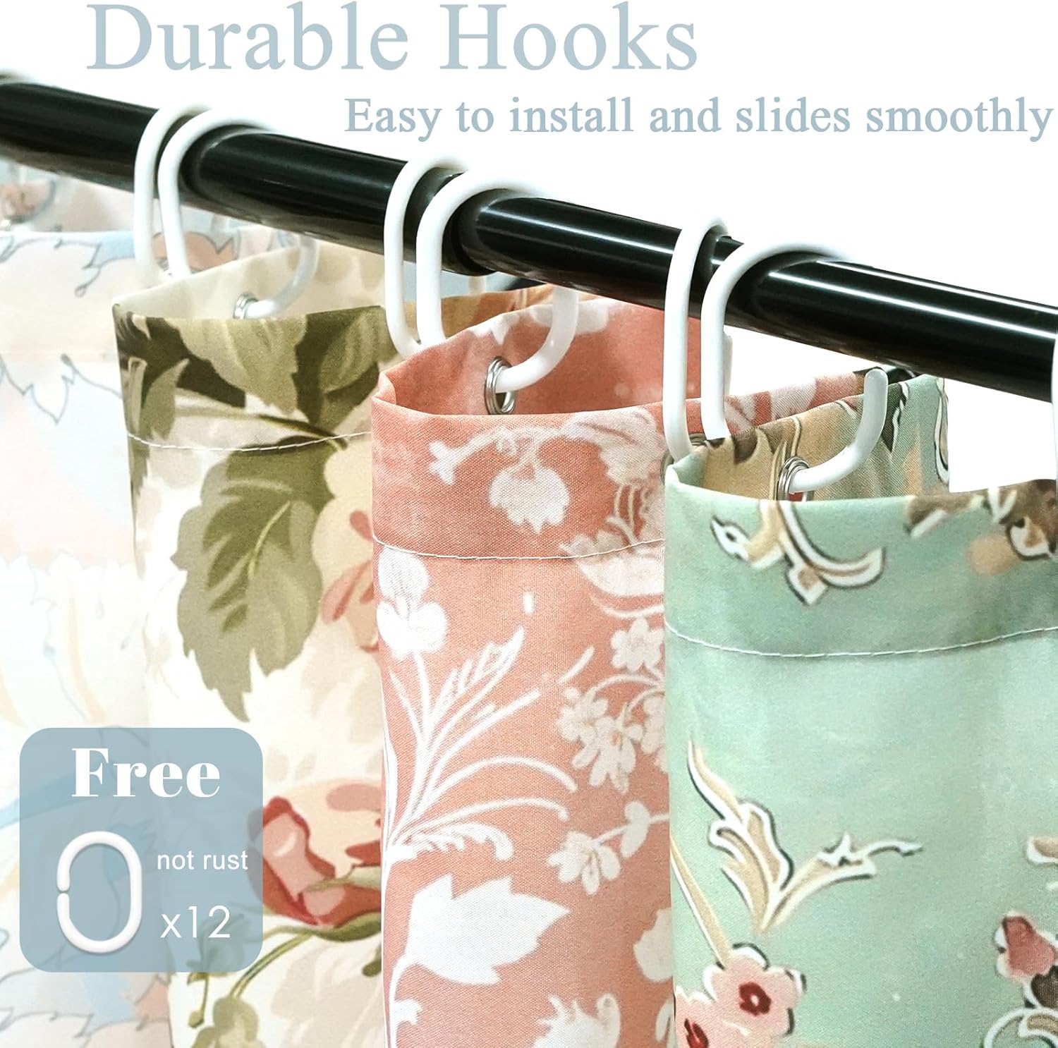 Boho Shower Curtain - Floral Patchwork with 12 Hooks - Mid-Century Retro Bath Curtain for Boho Floral Bath Decor - Fabric 72 X 72 Inch Boho Shower Curtain - Floral Patchwork with 12 Hooks - Mid-Century Retro Bath Curtain for Boho Floral Bath Decor - Fabric 72 X 72 Inch