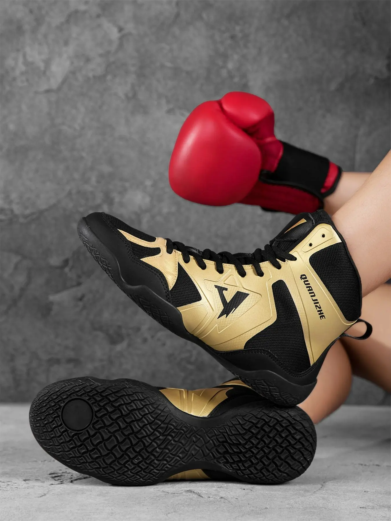 Men's Boxing Shoes, Professional Boxing Shoes, High Top Lace Up Training Shoes, Gym Shoes, Combat Training Shoes, Indoor Boxing Training Shoes, Workout Shoes