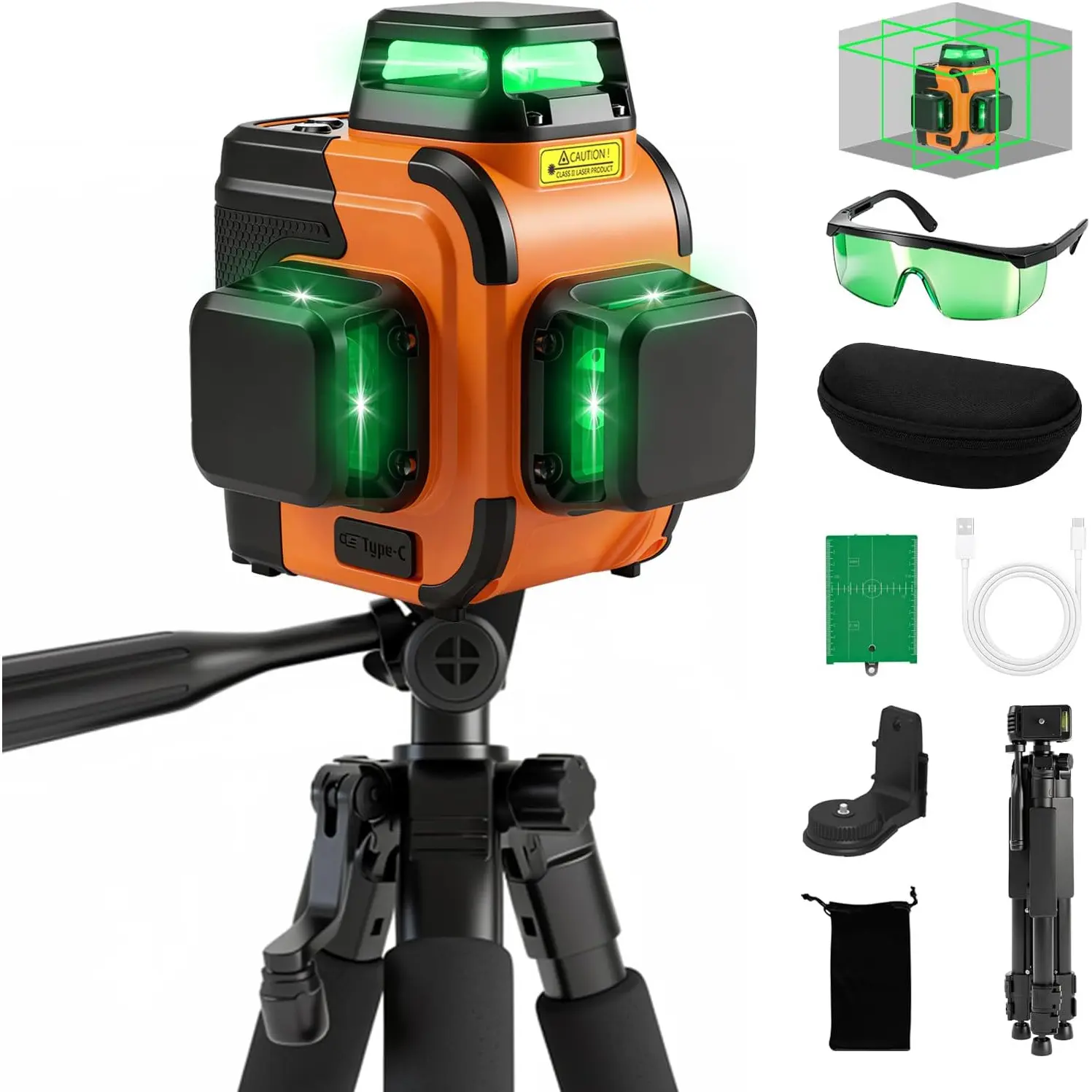 3x360° Lasers Level 2 Second Self Leveling with Tripod– Pro Grade 12-line 3x360° green laser level with tripod, 4000mAh rechargeable battery, self-leveling, slope mode & durable housing.
