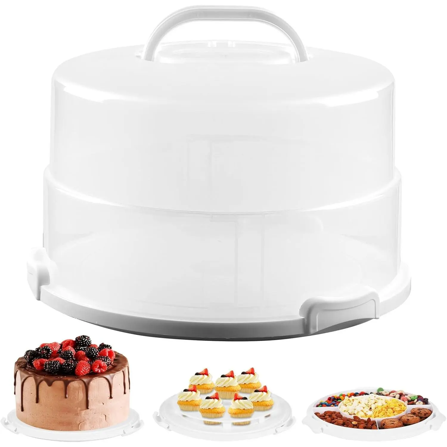 12in Cake Carrier with Lid and Handle, Holds up to 12" round 7" high cake Extra Large Portable Cake Container for Transport Pies, Cupcakes, Cakes and More