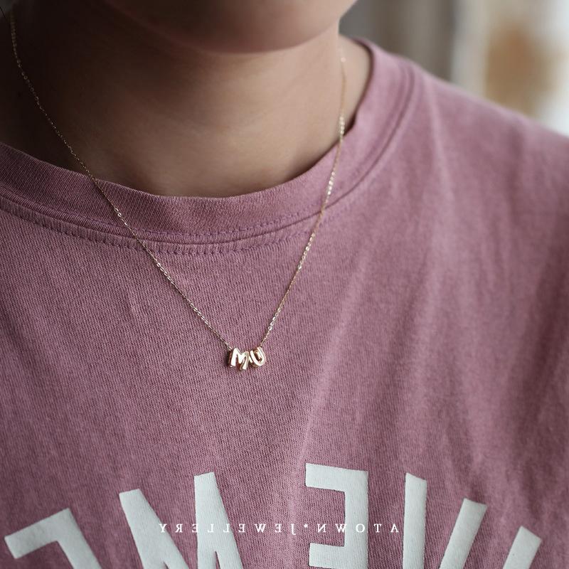 Sterling Silver 925 Personalized Name Necklace Custom Initial Letter Pendant Dainty 14K Gold Plated Cute Mini Jewelry Gift For Her Him Couple Anniversary Birthday Present