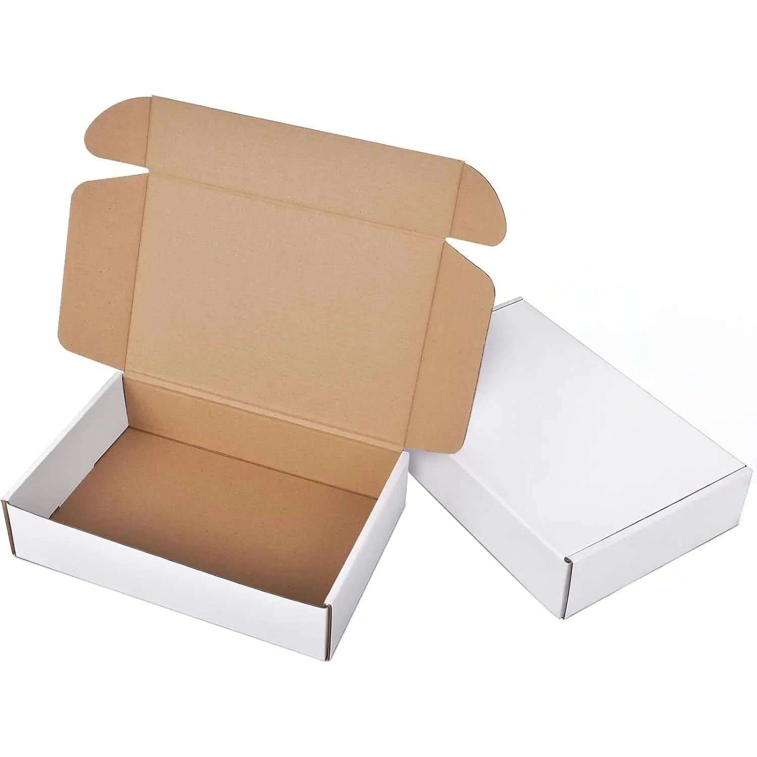 9x6x2 Inches Small Shipping Boxes, 2 Pack White Corrugated Cardboard Boxes, Recyclable Tap-Lock Packaging Boxes for Business,  Wrapping, Mailing and Storage